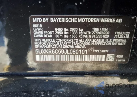 2018 BMW X5 xDrive50I z USA, uszkodzony, nr VIN 5UXKR6C59JL080101
